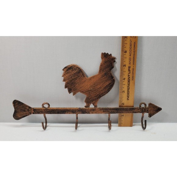 Rooster Metal Arrow Key Hanger 4 Hooks Wall Decor Brass Color Farmhouse Rustic - Picture 11 of 11